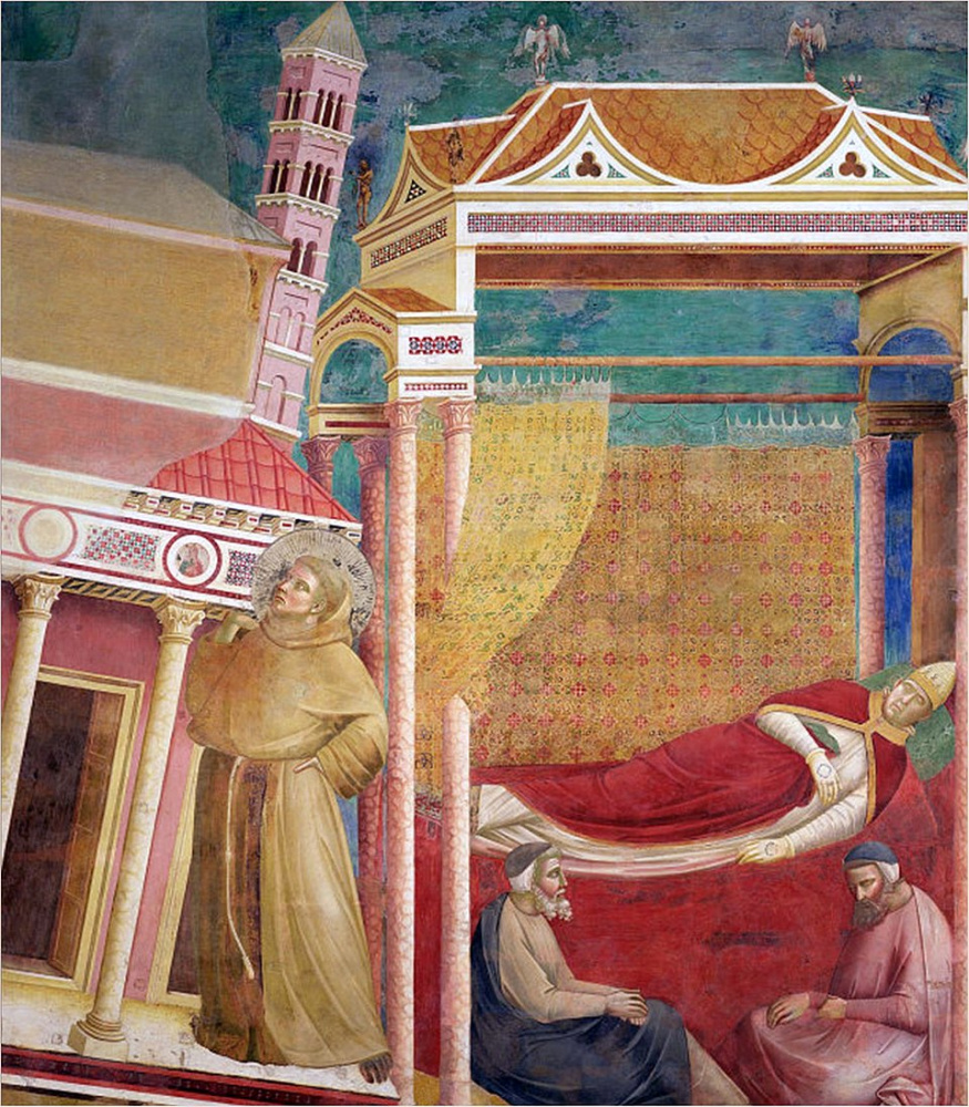 Giotto di Bondone, „Sen Innocentego III” (6. fresk cyklu franciszkańskiego), ok.