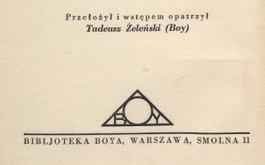 Tadeusz Boy-Żeleński: Setny tom biblioteki Boya 