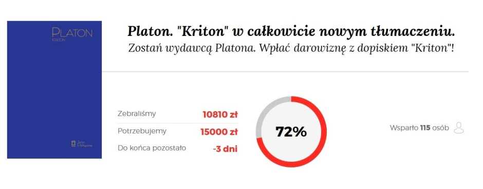 Dzieło Platona zostanie wydane! Dziękujemy za wszystkie wpłaty na "Kritona"!