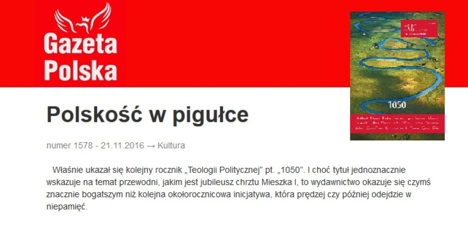 Polskość w pigułce - "GPC" o nowym roczniku Teologii Politycznej pt. "1050"